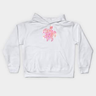 Sea Turtle Design in Pink and Orange Paint Drops Pattern Kids Hoodie